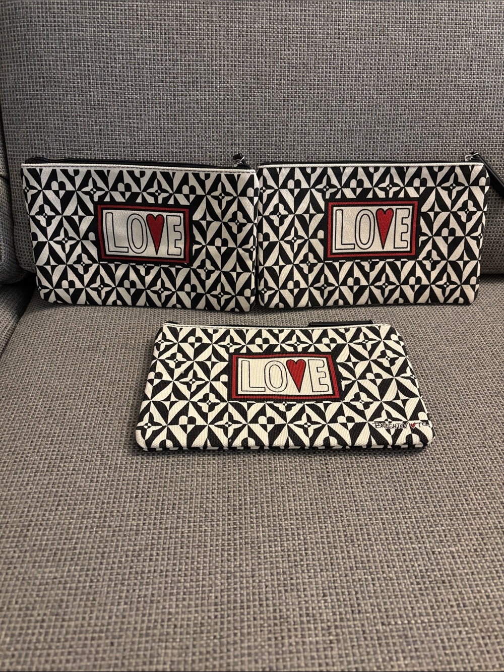 Brighton 3 LOVE Patterned Zip Pouches / make up bags Black, White & Red